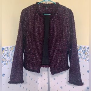 Worn Once!! White House Black Market Plum Tweed Long Sleeve Jacket/ Blazer Sz. 4